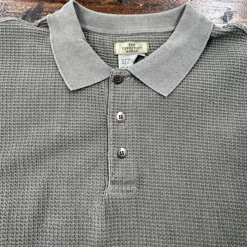The‎ Territory Ahead Men's 2XL Gray- Green Polo Waffled Cotton Golf Casual - Picture 9 of 11